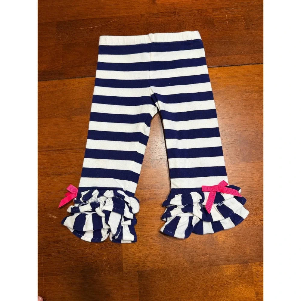 Counting Daisies Girls Dress Pants Set 12M Navy Pink Floral Stripe Ruffle